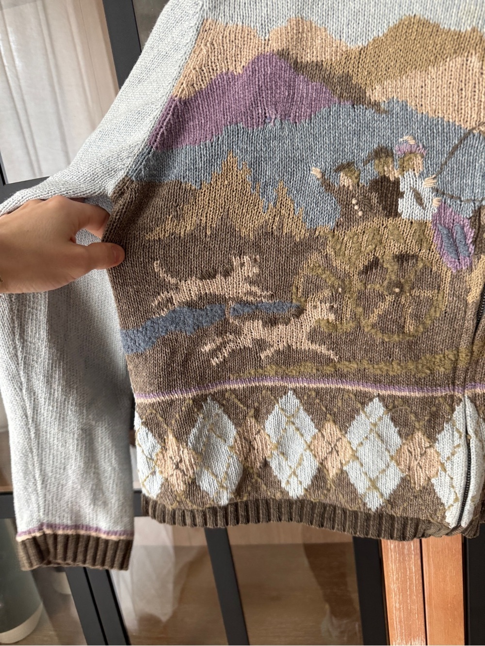 Western Vintage Horse sweater Monterey by Koret knit zip-up cardigan wagon dogs - Picture 8 of 9